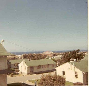View from barracks showing Stillwell Inn and Pacific Ocean